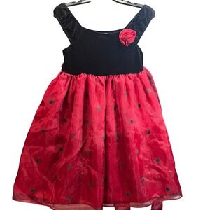 Marmellata Classics Party Dress Kids Girls 10 Red Black Velvet Polka Dot Pageant